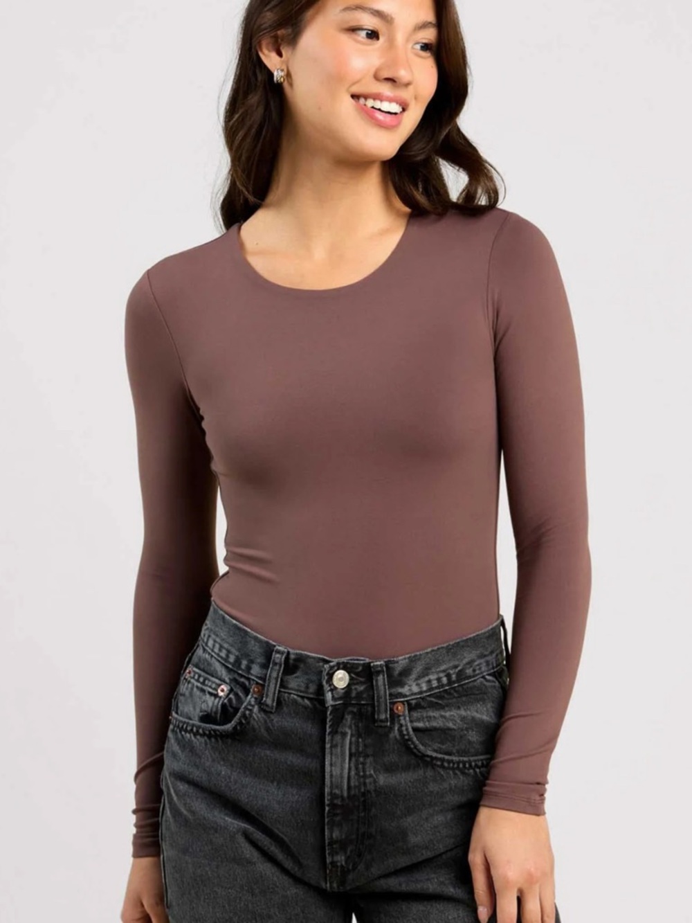 nuuds Long Sleeves Crewneck Bodysuit - Coffee
